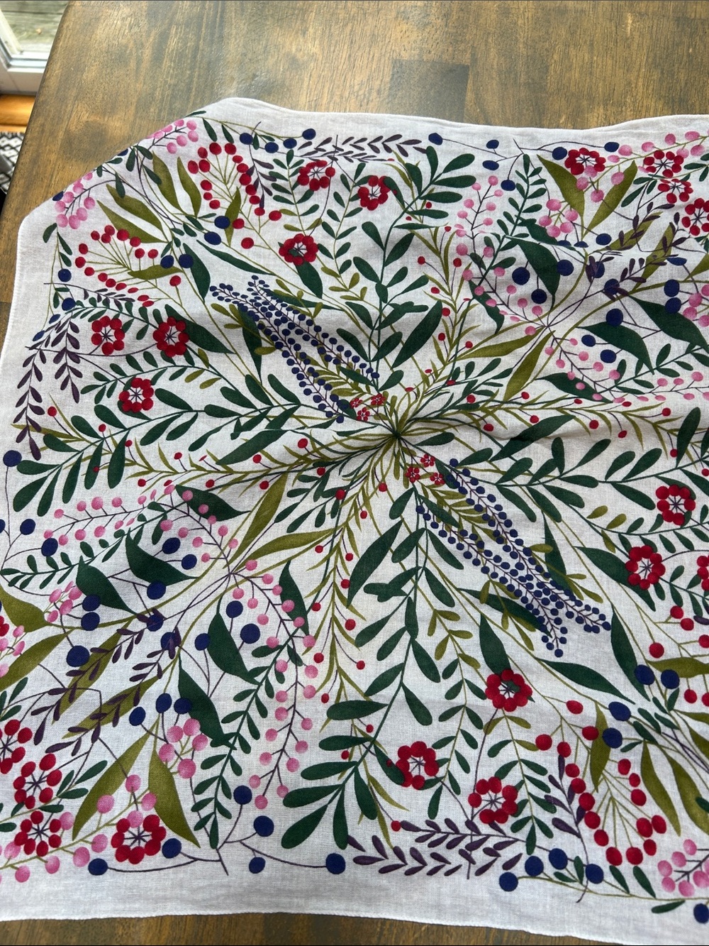 Floral Printed Linen Scarf - White with Multi-Color Botanical Design block print - Picture 2 of 4